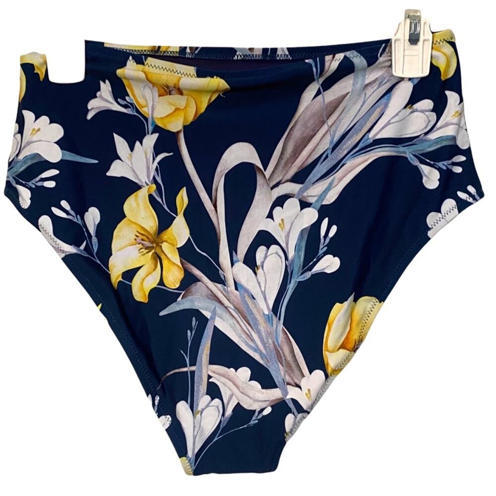 Cupshe Bikini Bottoms Womens Size Large Bright blue floral high waisted NWT